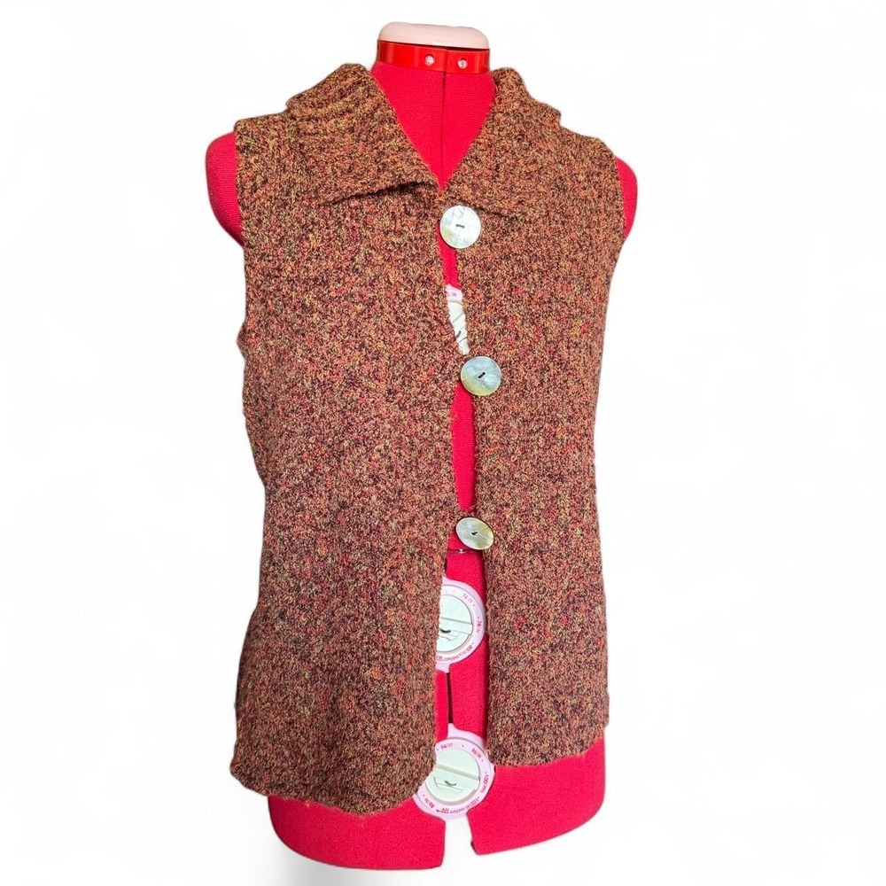 WindiRiver Vintage 90s Boucle Knit Vest Orange Red Green Speckled Medium